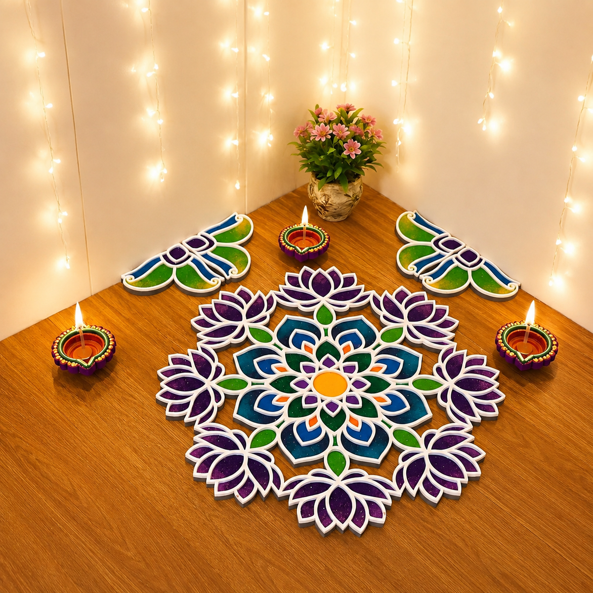 Royal Mandala Complete Rangoli Set | Mat + 18 Premium Colors