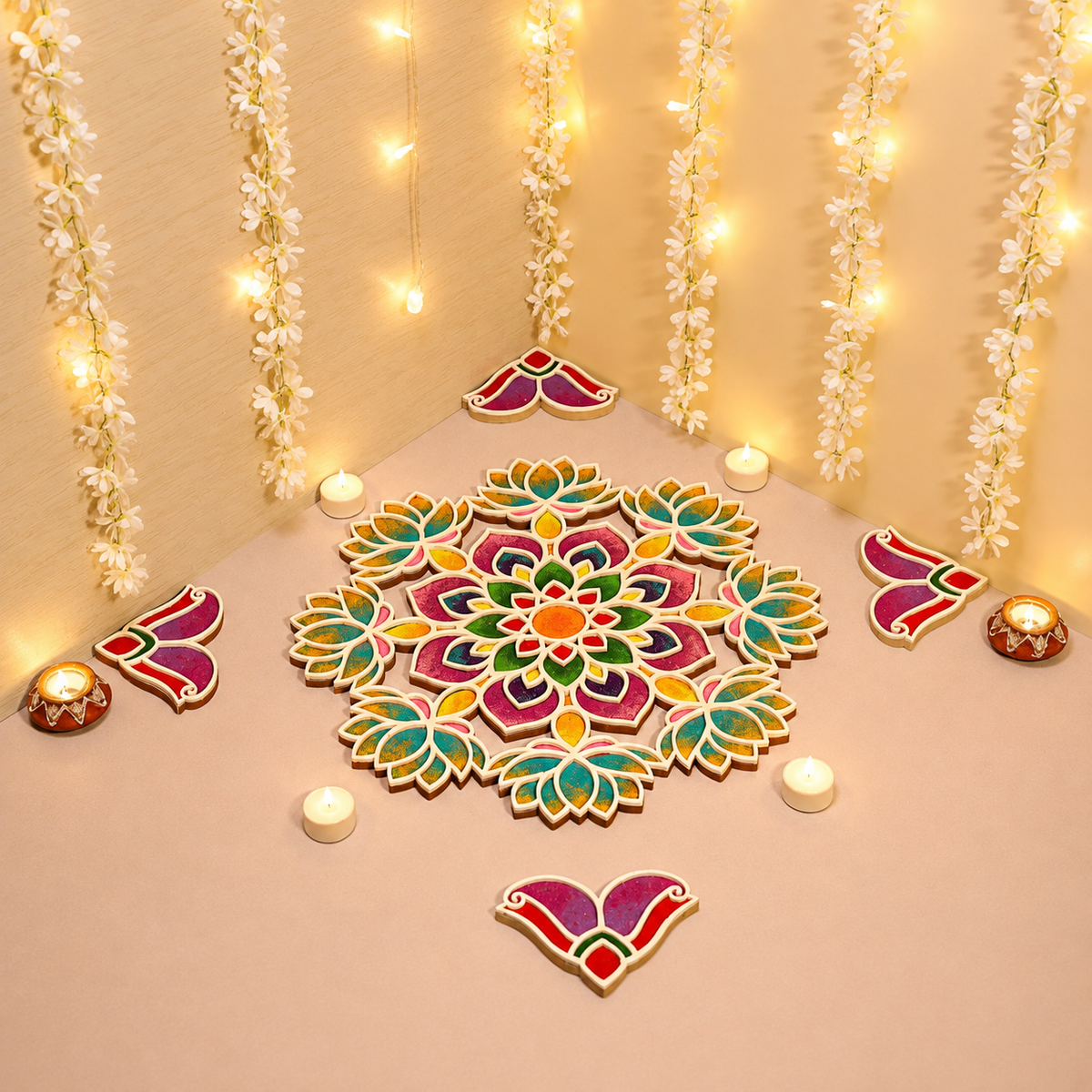 Royal Mandala Complete Rangoli Set | Mat + 18 Premium Colors