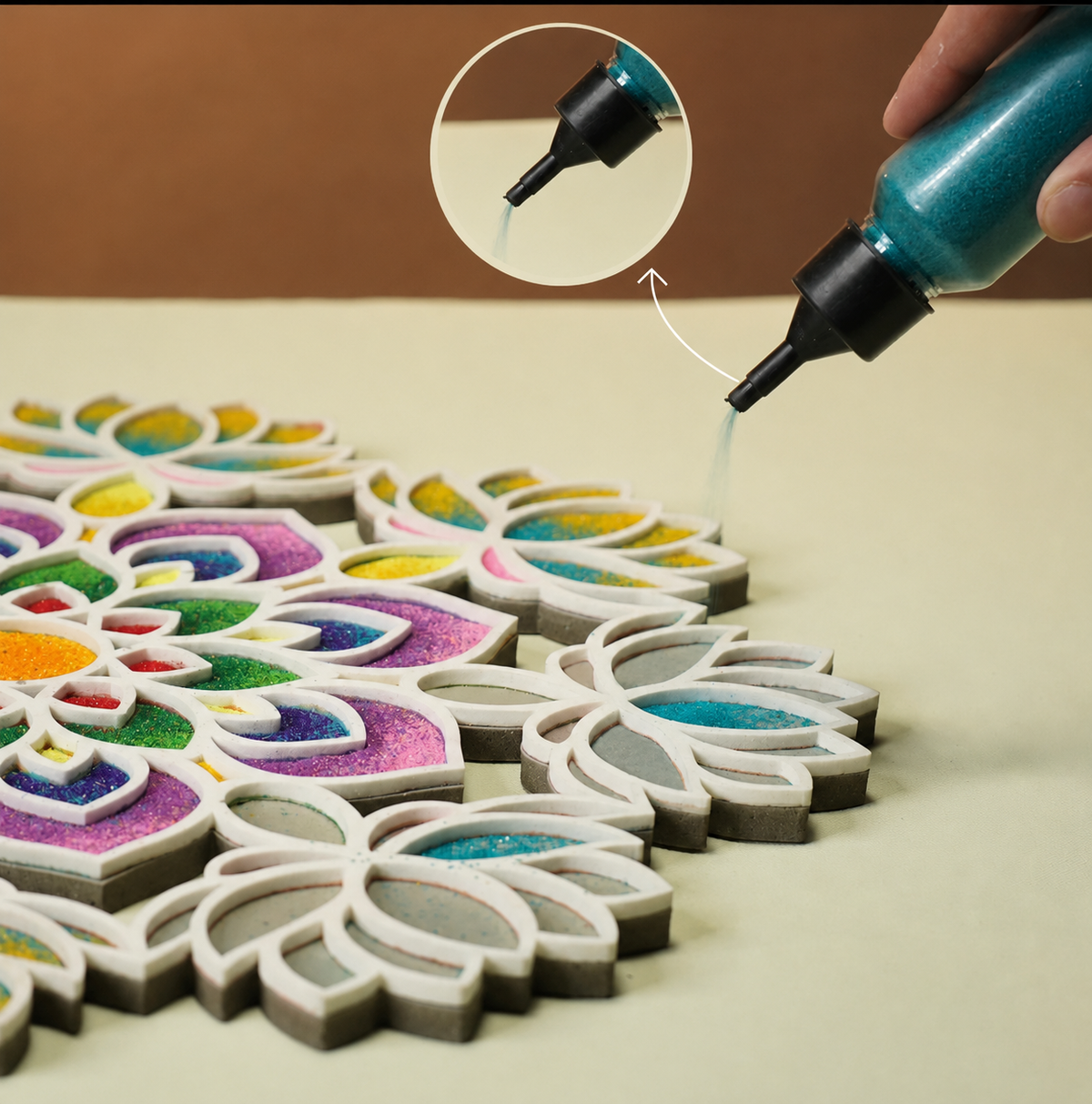 Royal Mandala Complete Rangoli Set | Mat + 18 Premium Colors